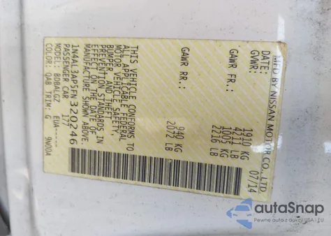 2015 Nissan Altima 2.5/2.5 S/2.5 Sl/2.5 Sv z USA, uszkodzony, nr VIN 1N4AL3AP5FN320246